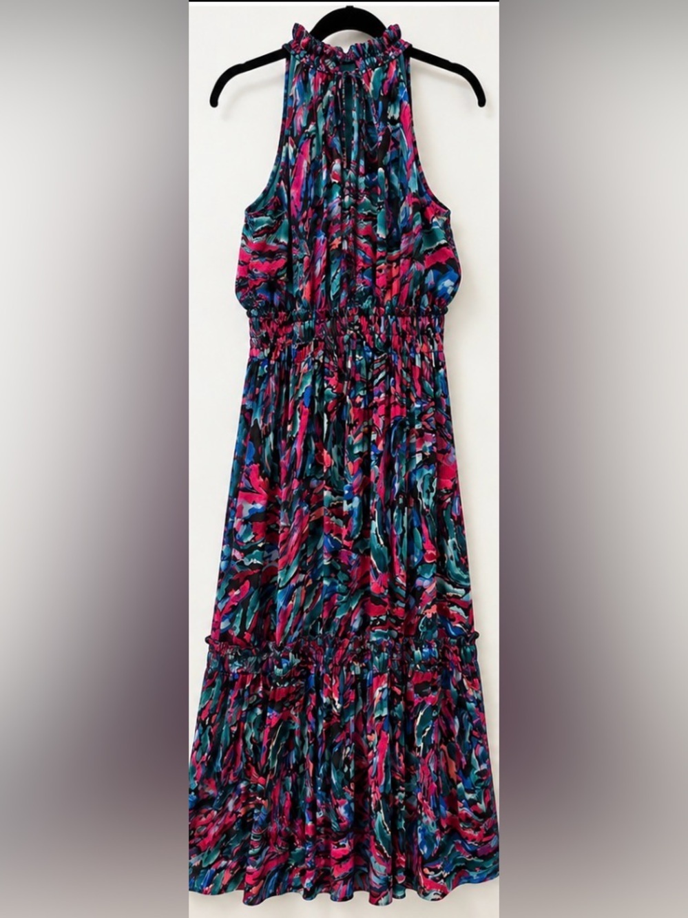 Nicole Miller Multicolor Halter Maxi Dress - Pink, Teal, Blue, Black